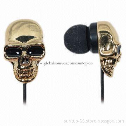 Skull shape hotsale mini earbud suitable for phones with great sound mini earphone